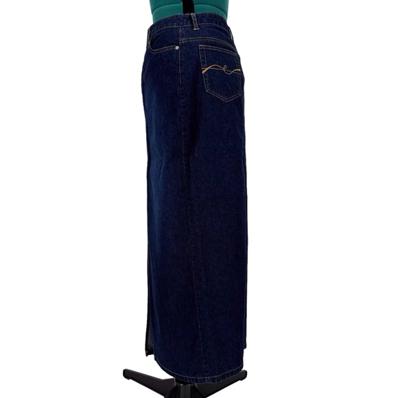Contrast Jeans Dark Blue Wash Denim Maxi Skirt with Front Slit, 9 - Picture 7 of 16